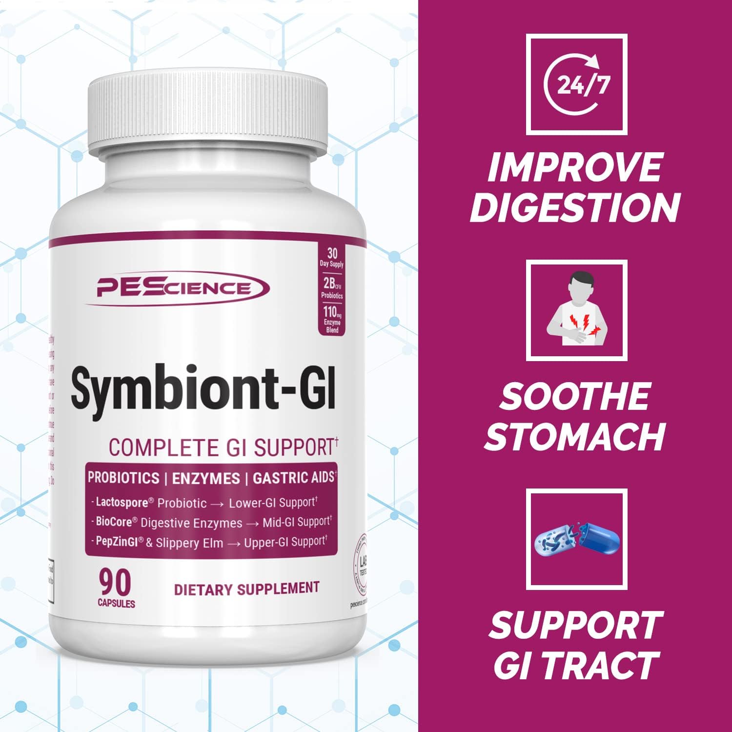 Symbiont-GI Gut Health Capsules with Zinc Carnosine PepZin GI, Shelf-Stable Probiotic, Digestive Enzymes, Slippery Elm Bark, 90 Capsules - görsel 6