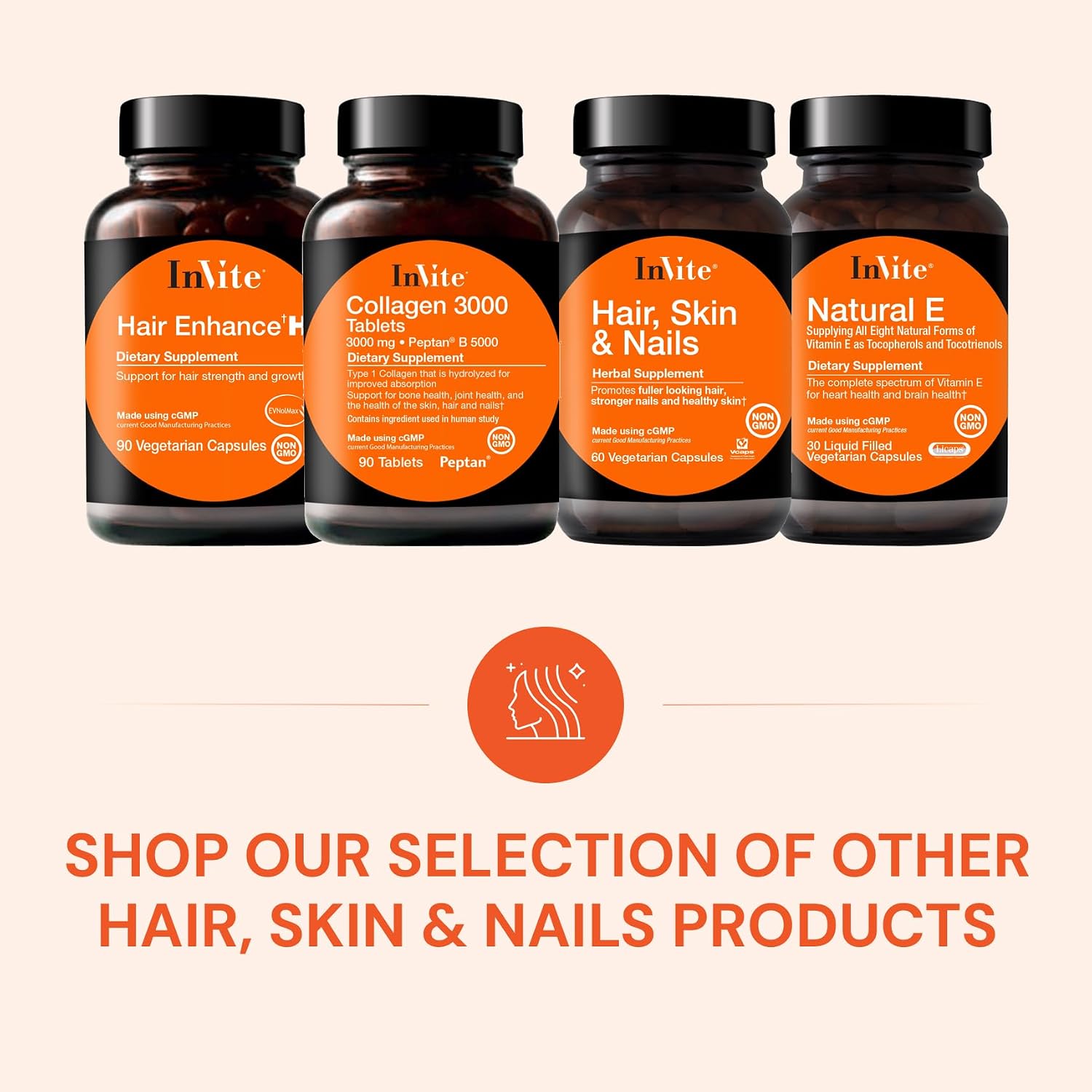 Invite Health Hair, Skin & Nails Supplement – Supports Health and Growth of Hair, Skin and Nails – Contains Vitamin C, Biotin, Zinc, MSM, Silica, Lysine, Proline, Oatgrass – 60 Vegetarian Capsules - görsel 4