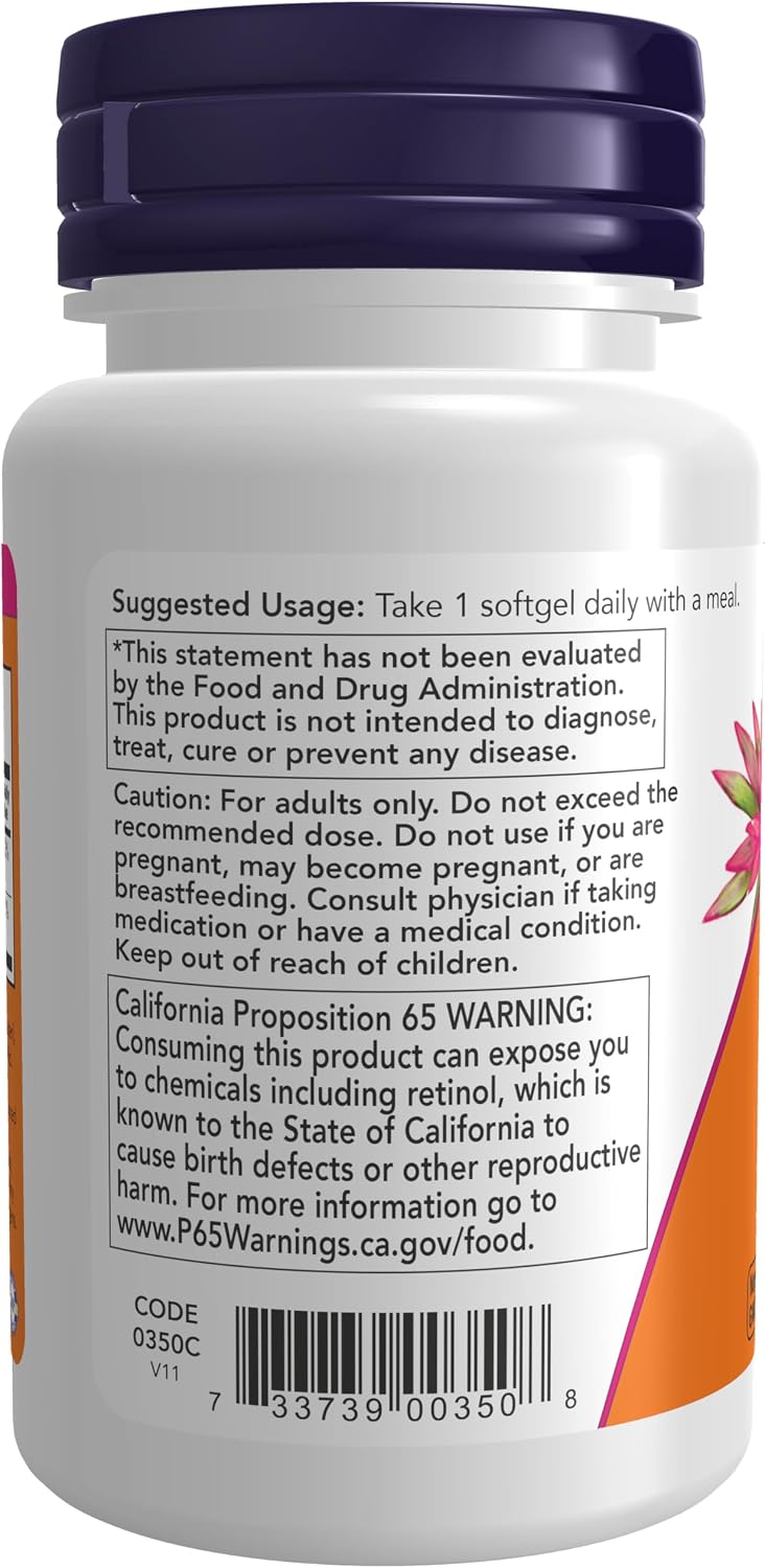 NOW Supplements, Vitamin A & D 10,000/400 IU, Eye Health*, Essential Nutrition, 100 Softgels - görsel 3