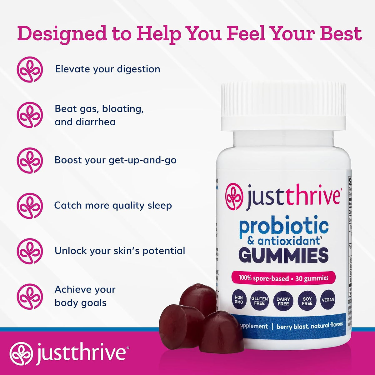 Just Thrive Probiotic Gummies - Berry Blast - 30 Count - görsel 4