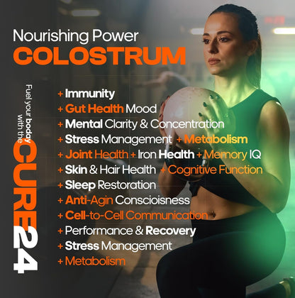 Cure24 Bovine Colostrum X3 Powder – 100% Pure Whole Natural Grass-Fed Superfood with High IgG, Probiotics and Prebiotics, Unflavoured