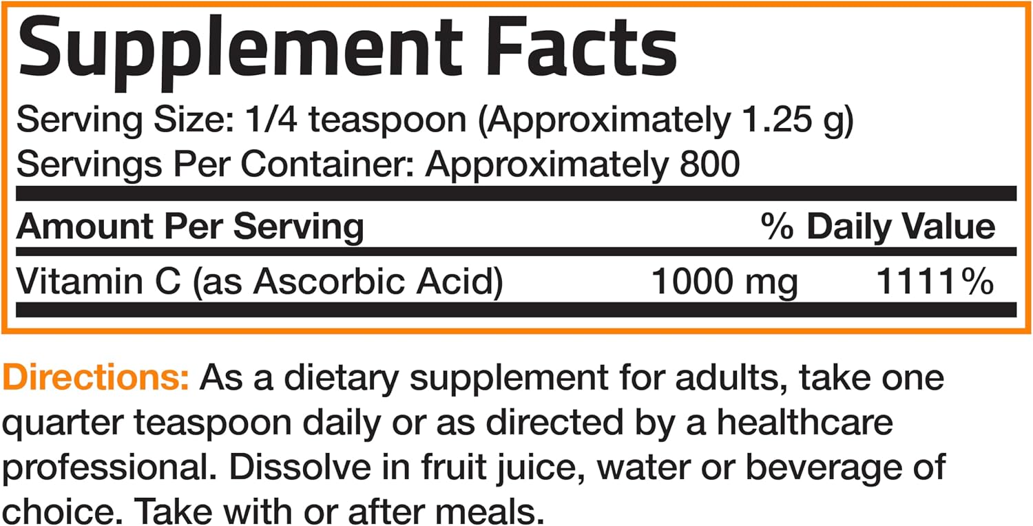 Bronson Vitamin C Powder – Pure Ascorbic Acid, Non-GMO Crystals – 1 kg - görsel 5
