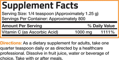 Bronson Vitamin C Powder – Pure Ascorbic Acid, Non-GMO Crystals – 1 kg
