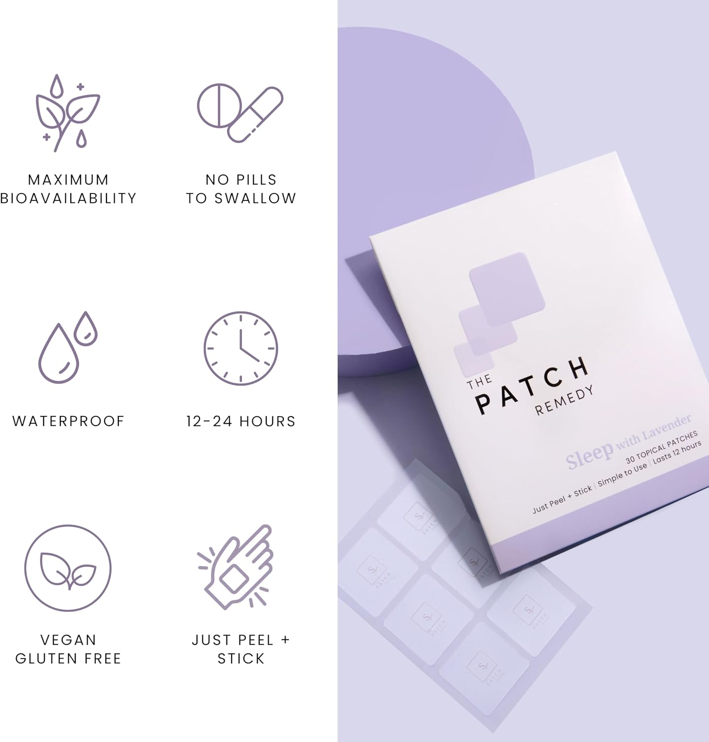 The Patch Remedy Sleep with Lavender Patch | Valerian, Passionflower, Hops, Magnesium Glycinate, Lavender | 30 Patches - görsel 6