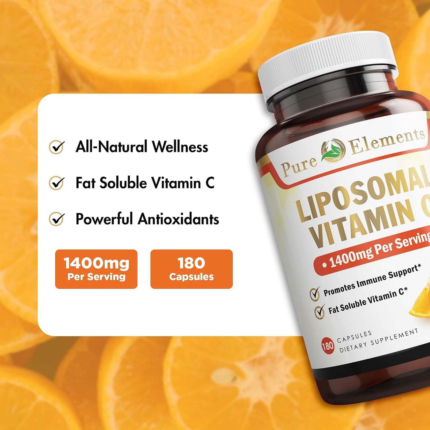 Pure O Elements Vitamin C Liposomal Supplement Capsules 180 Count – High Absorption Ascorbic Acid, Non-GMO, Soya-free, Gluten-free - görsel 3