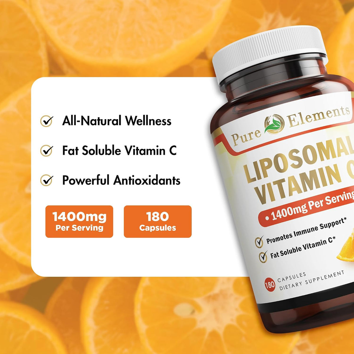 Pure O Elements Vitamin C Liposomal Supplement Capsules 180 Count – High Absorption Ascorbic Acid, Non-GMO, Soya-free, Gluten-free - görsel 3