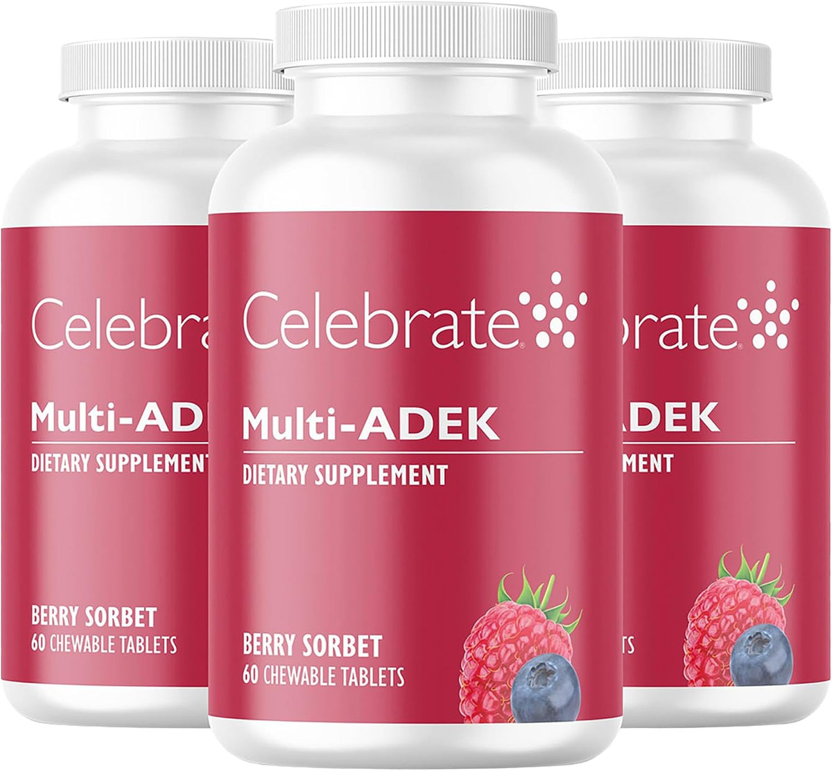 Celebrate Vitamins Multi ADEK Chewables, Iron-Free, Berry Sorbet Flavour (180 Chewable Tablets) - görsel 1