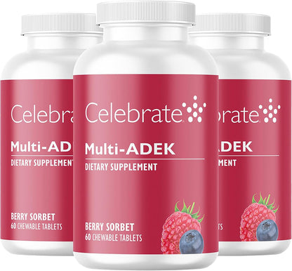 Celebrate Vitamins Multi ADEK Chewables, Iron-Free, Berry Sorbet Flavour (180 Chewable Tablets)