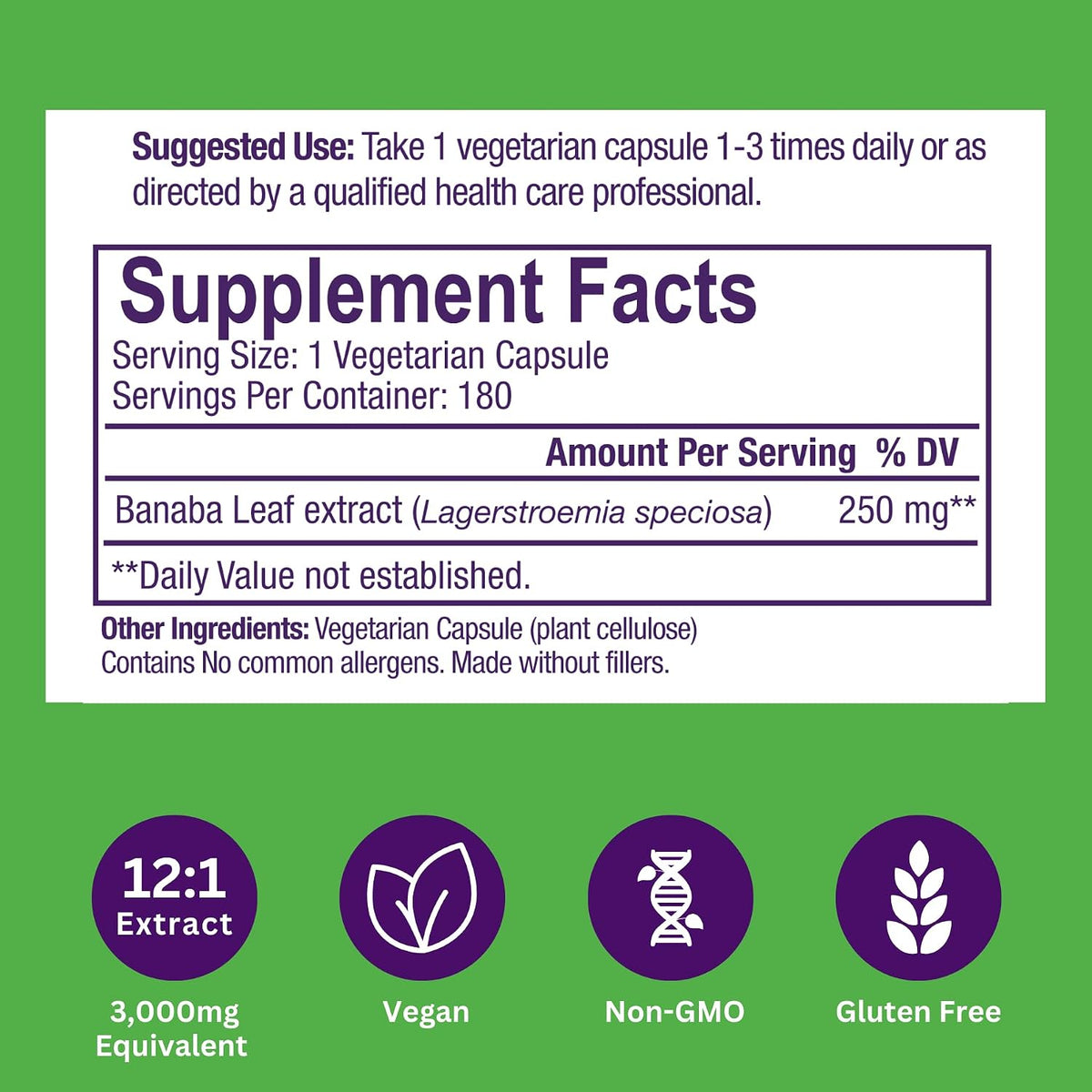 Paradise Herbs Banaba Leaf 12:1 Concentrated Extract - 250 mg, 180 Capsules - görsel 6