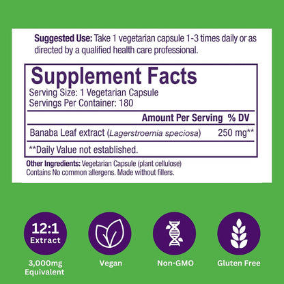 Paradise Herbs Banaba Leaf 12:1 Concentrated Extract - 250 mg, 180 Capsules