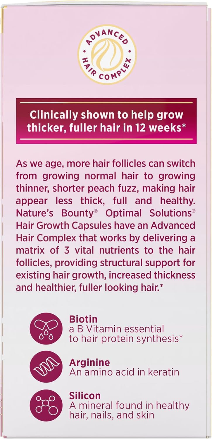 Nature's Bounty Optimal Solutions Hair Growth Supplement with Biotin, Silicon & Arginine, 30 Capsules - görsel 9