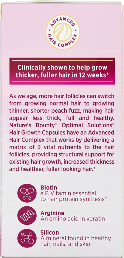 Nature's Bounty Optimal Solutions Hair Growth Supplement with Biotin, Silicon & Arginine, 30 Capsules