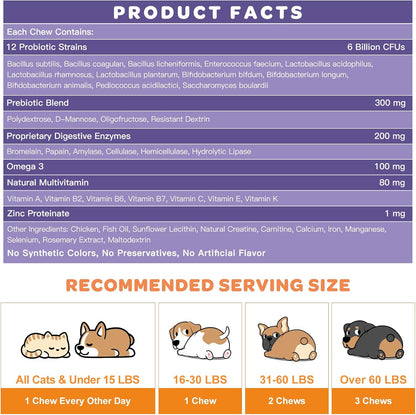 NATURE TARGET Probiotics for Dogs, 6 Billion Freeze-Dried Dog Probiotics with Prebiotics, Enzymes, Vitamins & Omega-3, for Digestive and Gut Health, Itching Relief, Reduced Diarrhoea, 120 Chews