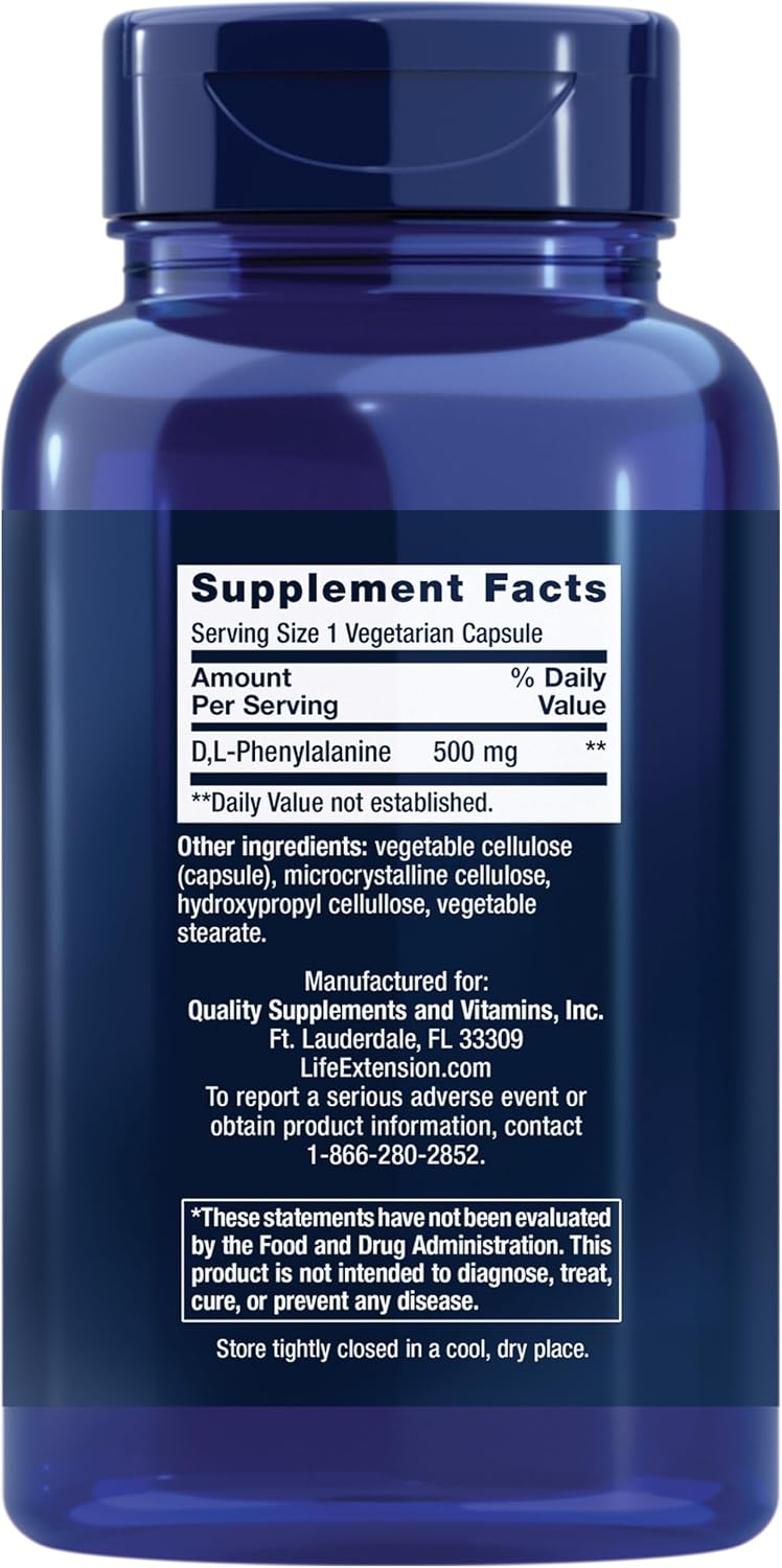 Life Extension D, L-Phenylalanine 500 mg Capsules - Essential Amino Acid Supplement - 100 Capsules - görsel 2