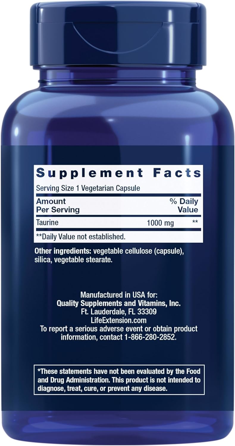 Life Extension Taurine, Pure Taurine Amino Acid Supplement, 1000mg, 180 Vegetarian Capsules - görsel 2