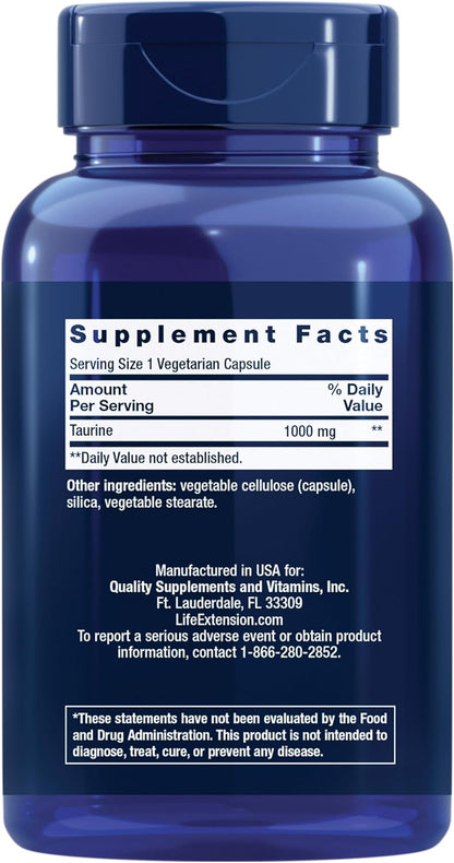 Life Extension Taurine, Pure Taurine Amino Acid Supplement, 1000mg, 180 Vegetarian Capsules
