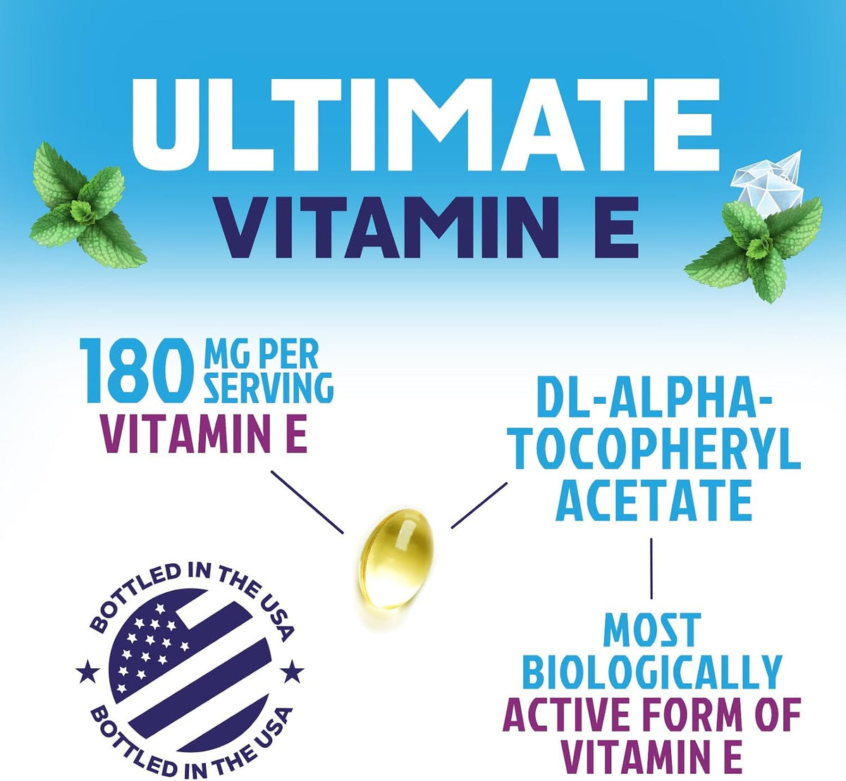 Vitamin E 180 mg Per Serving Soft gel capsules - DL-Alpha Tocopherol, Antioxidant Supplement for Skin, Heart, and Immune Support, Non-GMO & Gluten-free - 60 Soft gel capsules - görsel 3