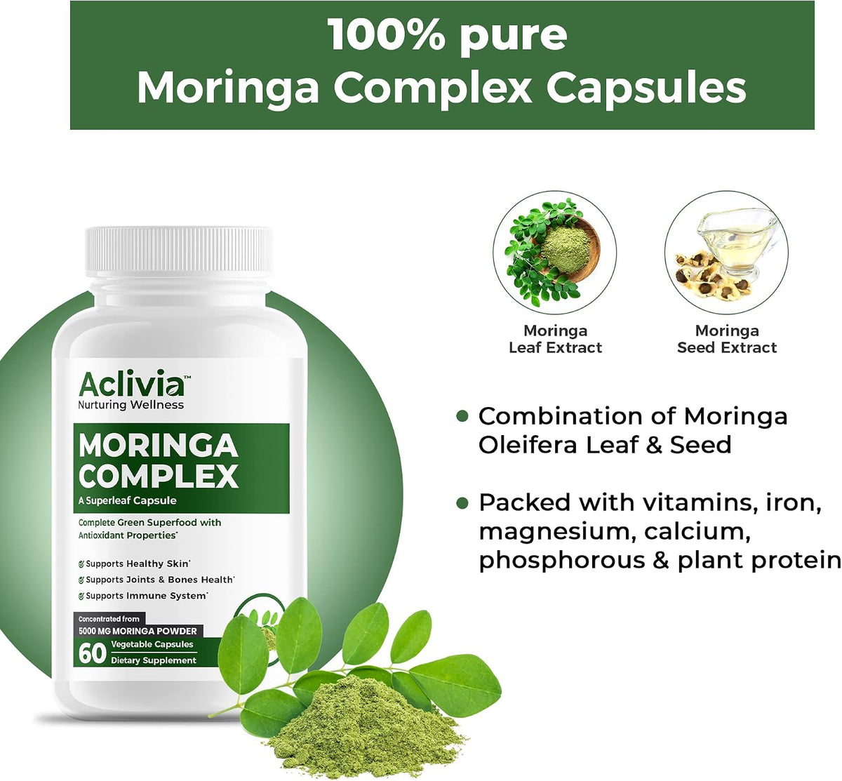Moringa Complex - Maximum Strength Moringa Oleifera Food Supplement - 5000mg - 60 Capsules - görsel 2