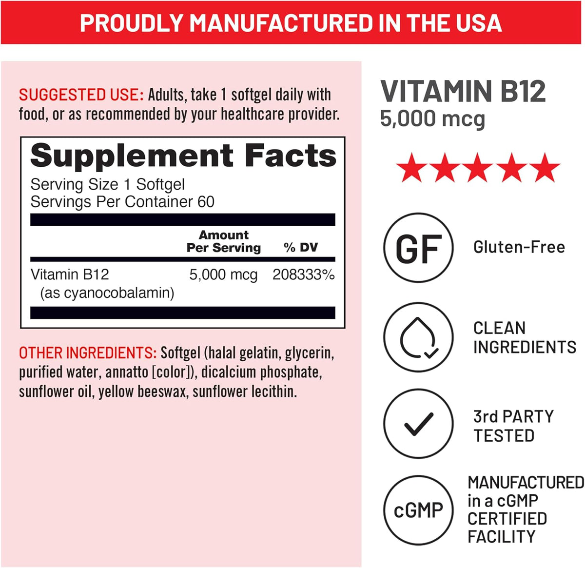 NatureWise Vitamin B12 5000 mcg - Extra Strength - 60 Soft gel capsules - görsel 6