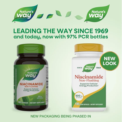 Nature's Way Niacinamide - Non-Flush Vitamin B3, 500mg, 100 Capsules