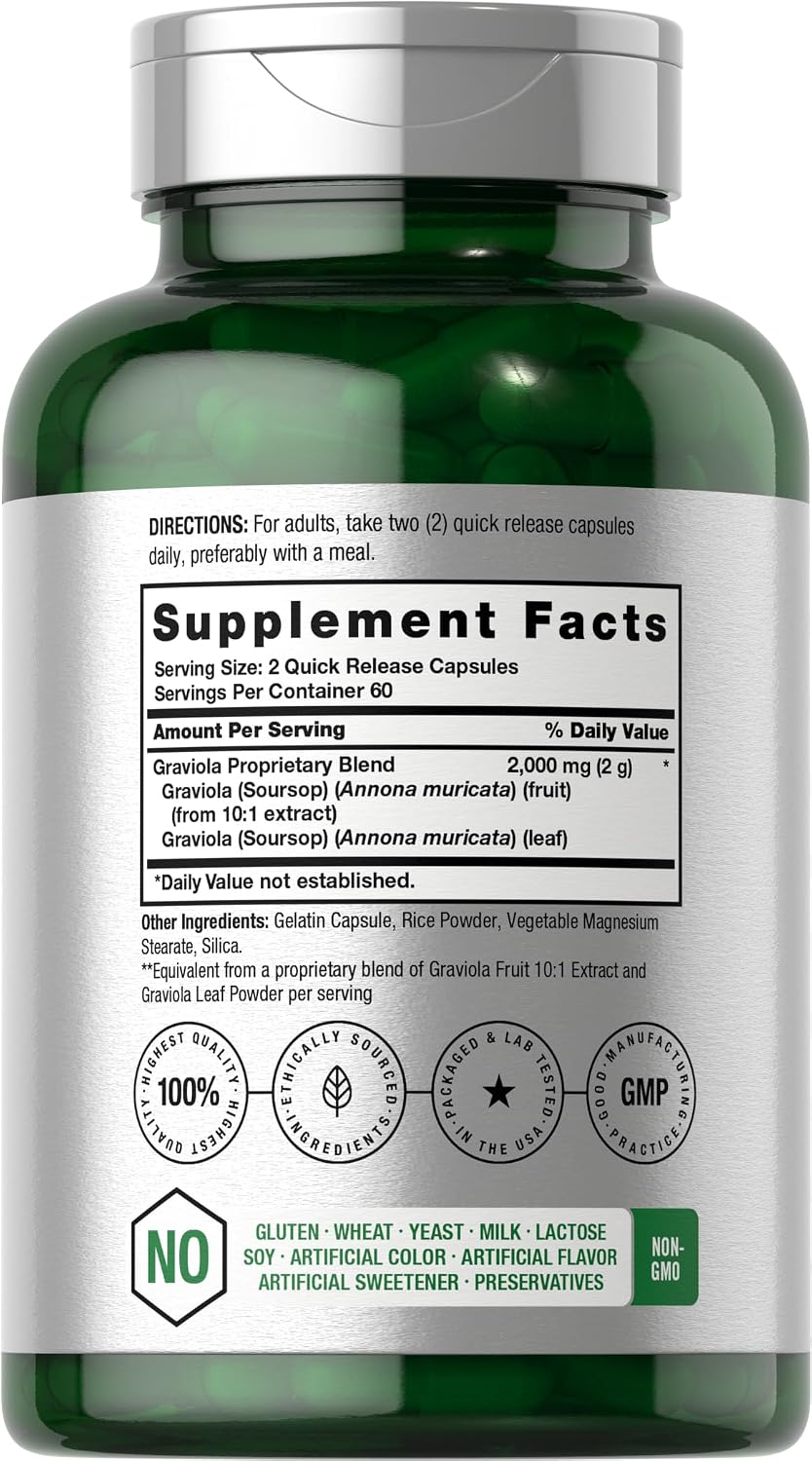 Horbäach Graviola Capsules | 120 Count | Soursop (Annona Muricata) | Non-GM & Gluten-Free Food Supplement - görsel 2