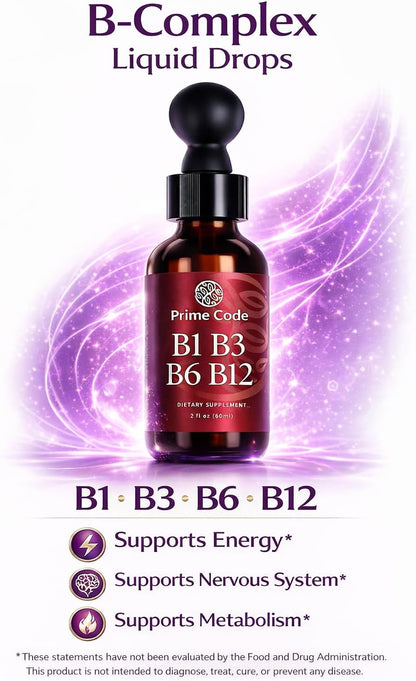 Prime Code Liquid B-Complex Drops with Vitamins B1, B3, B6, B12