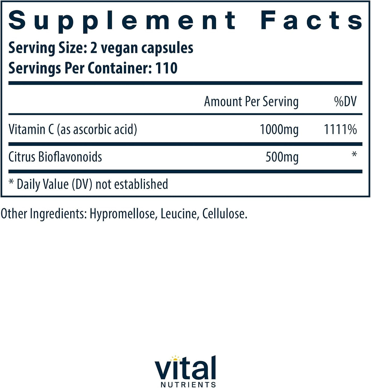Vital Nutrients Vitamin C with Bioflavonoids - 1000 mg Vitamin C and 500 mg Citrus Bioflavonoids - Vegan, Non-GMO - 220 Capsules - görsel 2