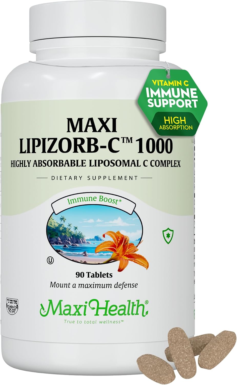 Maxi Health Vitamin C 1000mg – Gentle on Stomach Liposomal Vitamin C Supplement for Normal Immune Function – Digestive Blend with Quercetin, Ginger, Black Pepper – Vegan, Kosher, 90 Count, 90-Day Supply - görsel 1