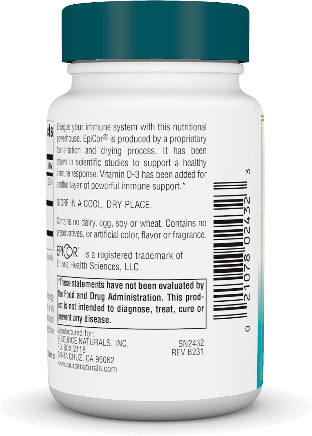 Source Naturals Wellness EpiCor with Vitamin D-3 – 30 Capsules - görsel 3