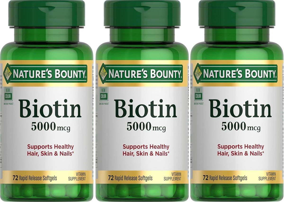 Nature's Bounty Biotin 5000mcg Liquid Softgels, 72 Capsules (Pack of 3) - görsel 1