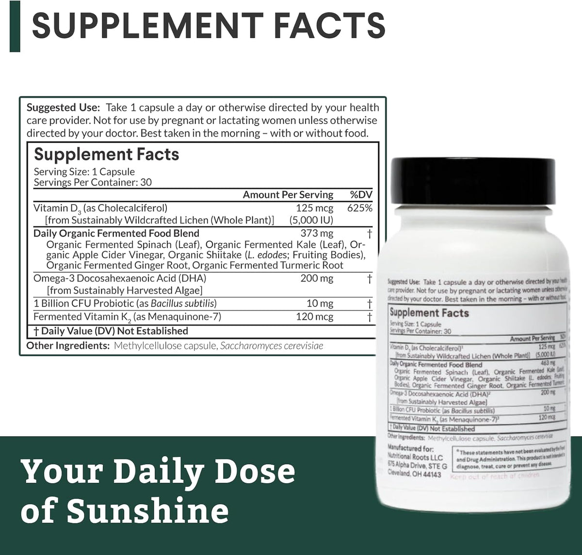 Nutritional Roots Vitamin D3 K2 MK7 5000 IU Immune and Bone Support – 60 Capsules - görsel 5