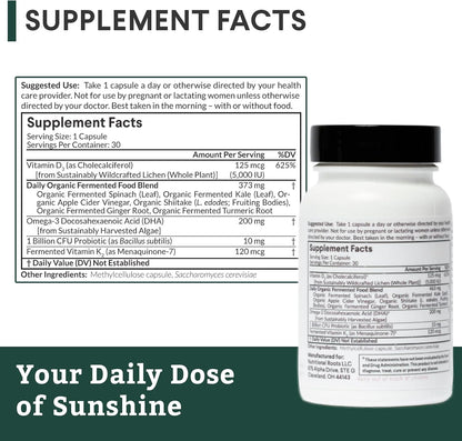 Nutritional Roots Vitamin D3 K2 MK7 5000 IU Immune and Bone Support – 60 Capsules