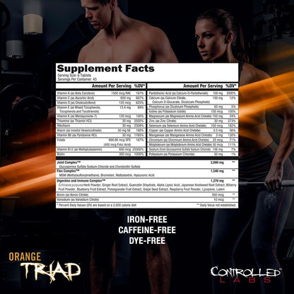 CONTROLLED LABS Orange Triad Multivitamin - Joint Support, Digestive Health, Immune Function, Iron-Free, 180 Tablets
