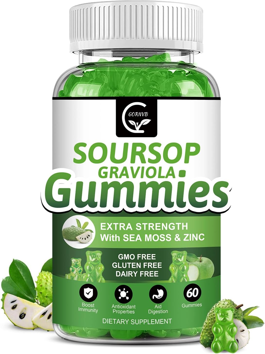 Organic Soursop Graviola Gummies – 2200mg Extra Strength with Sea Moss, Zinc & Vitamin C – 60 Gummies - görsel 1