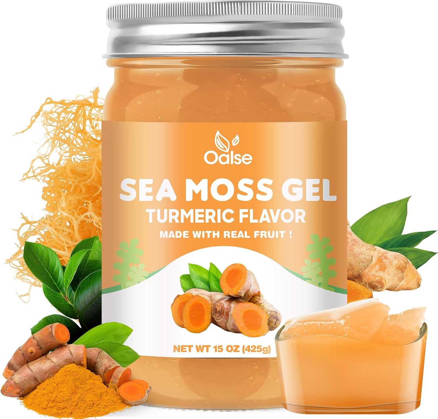 OALSE Irish Sea Moss Gel, Turmeric Flavour (14.5 oz) – Wildcrafted Superfood with 92 Minerals and Vitamins - görsel 1
