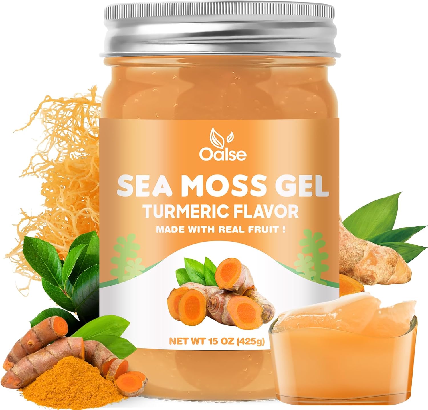 OALSE Irish Sea Moss Gel, Turmeric Flavour (14.5 oz) – Wildcrafted Superfood with 92 Minerals and Vitamins - görsel 1