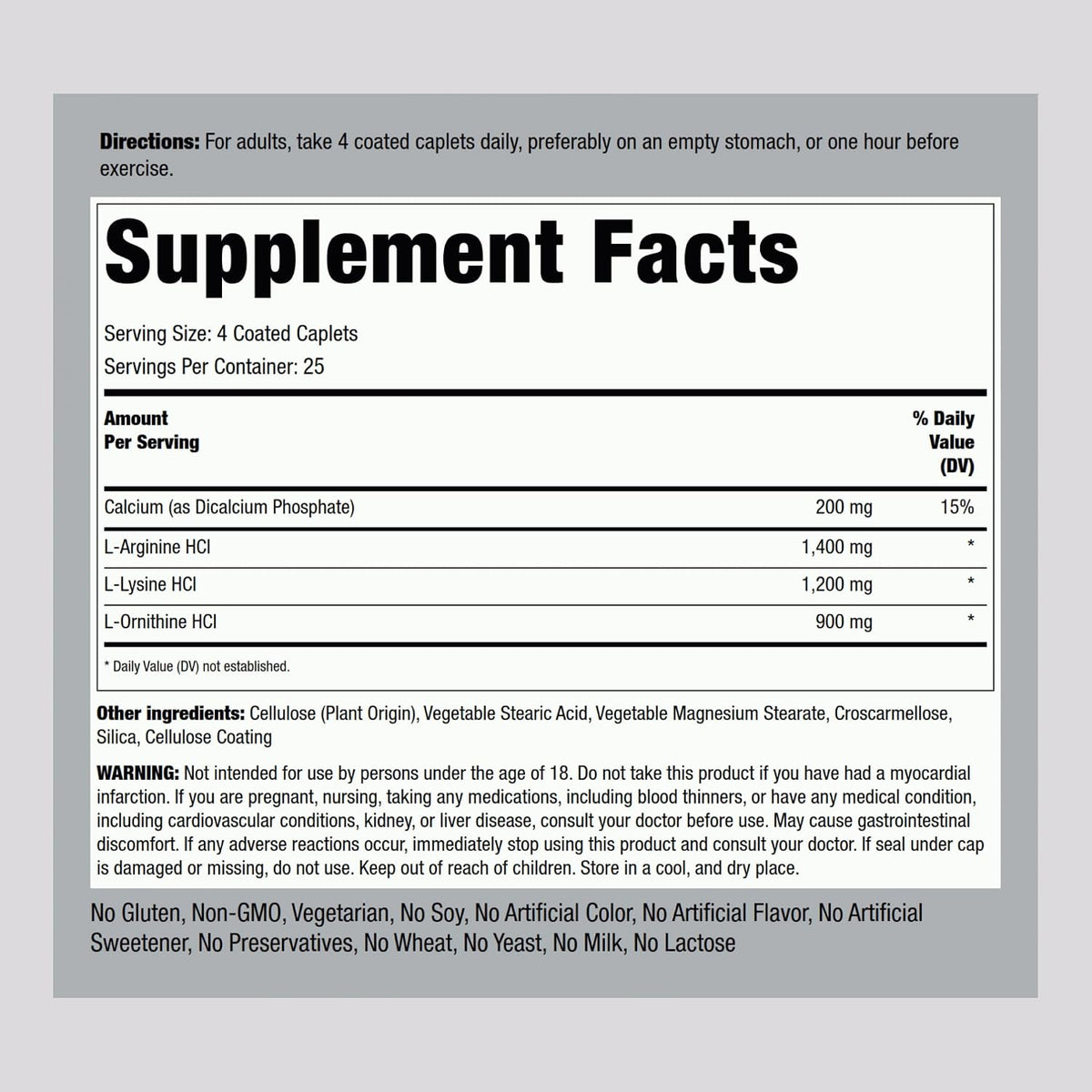 Piping Rock Tri Amino Supplement | 100 Caplets | L-Arginine, L-Ornithine, L-Lysine - görsel 2