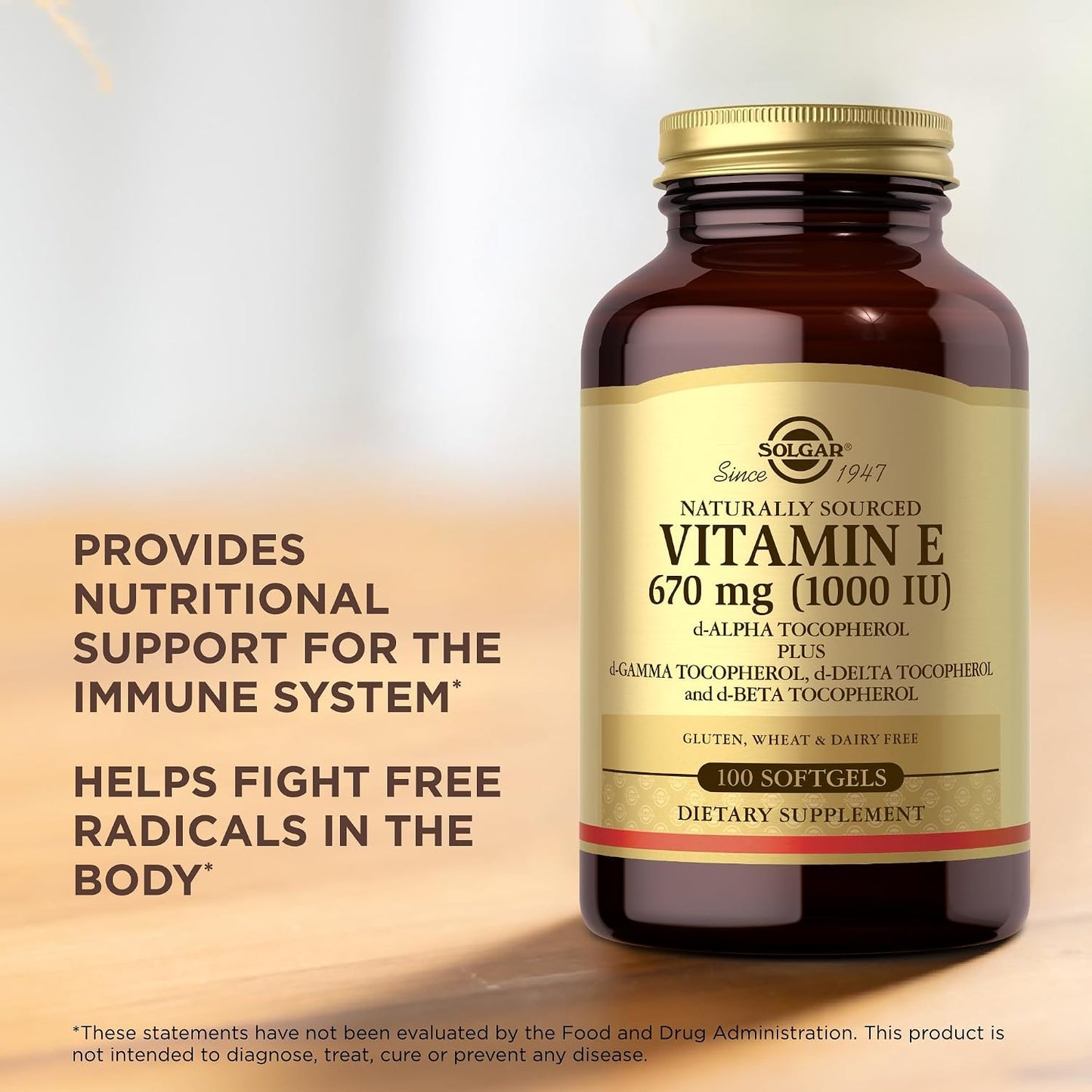Solgar Vitamin E 670 mg (1000 IU) - 100 Softgels (Pack of 2) - Naturally Sourced - Gluten-free, Dairy-free - görsel 5
