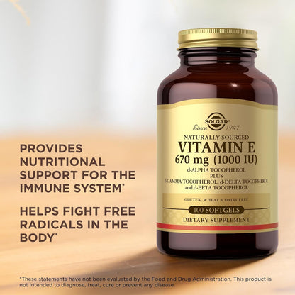 Solgar Vitamin E 670 mg (1000 IU) - 100 Softgels (Pack of 2) - Naturally Sourced - Gluten-free, Dairy-free
