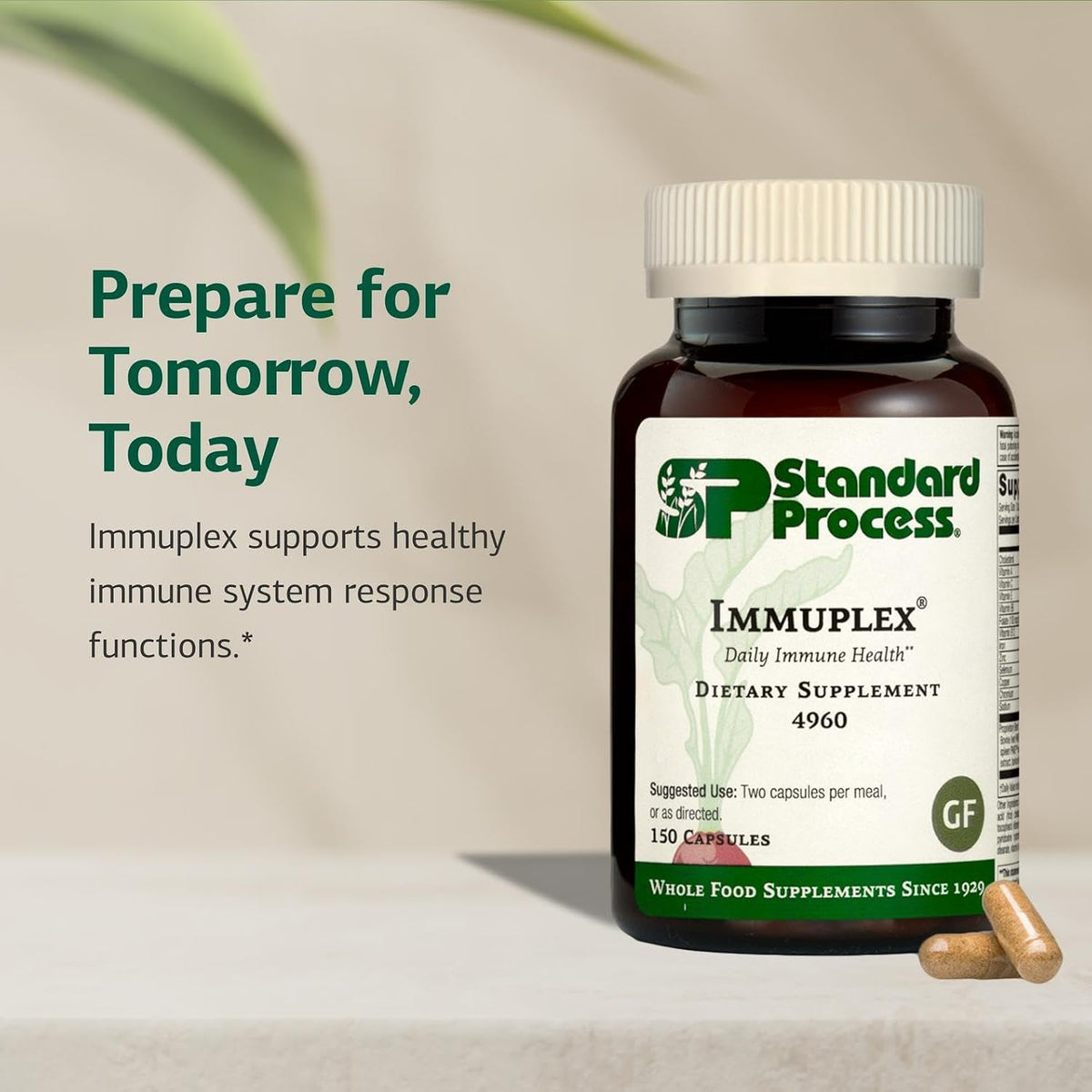 Standard Process Inc. Immuplex - Daily Immune Support Supplement with Folate, Iron, Vitamin C and Vitamin A - Mineral Supplement with Antioxidant Ingredients - 150 Capsules - görsel 3