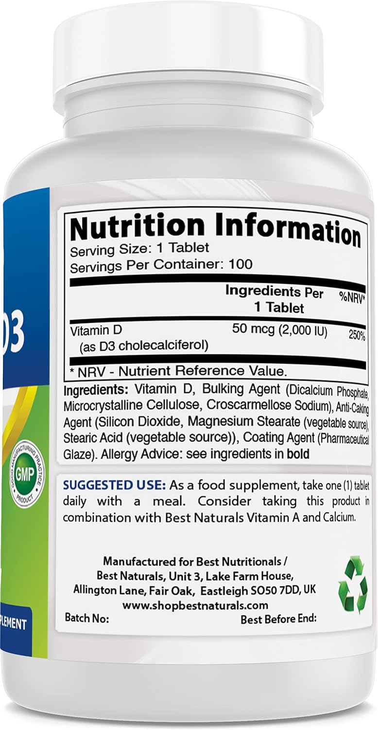 Best Naturals Vitamin D3 2000 IU (50 mcg) - 100 Tablets - görsel 2