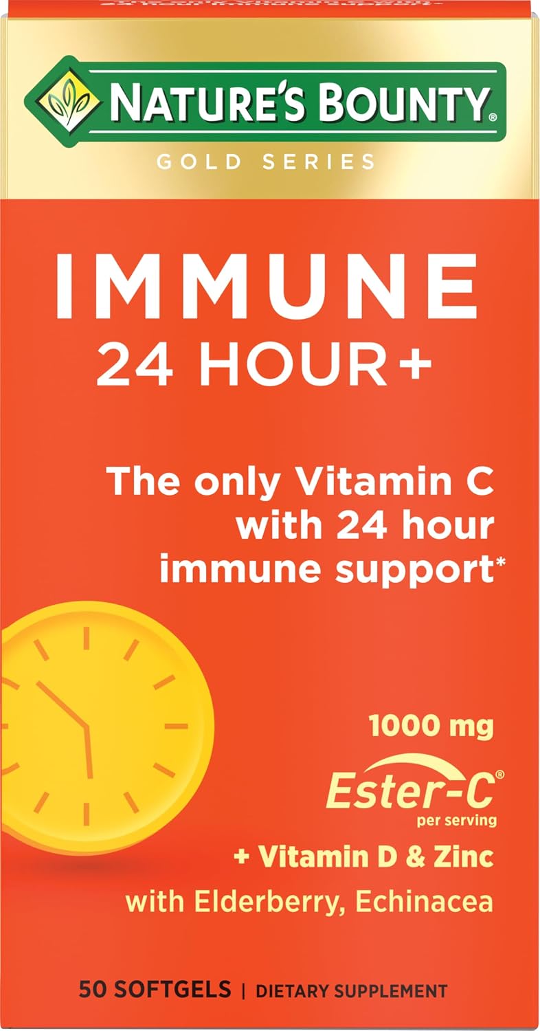 Nature's Bounty Immune 24 Hour +, Ester-C 1000 mg with Vitamin D & Zinc, Rapid Release Softgels, 50 Count - görsel 1