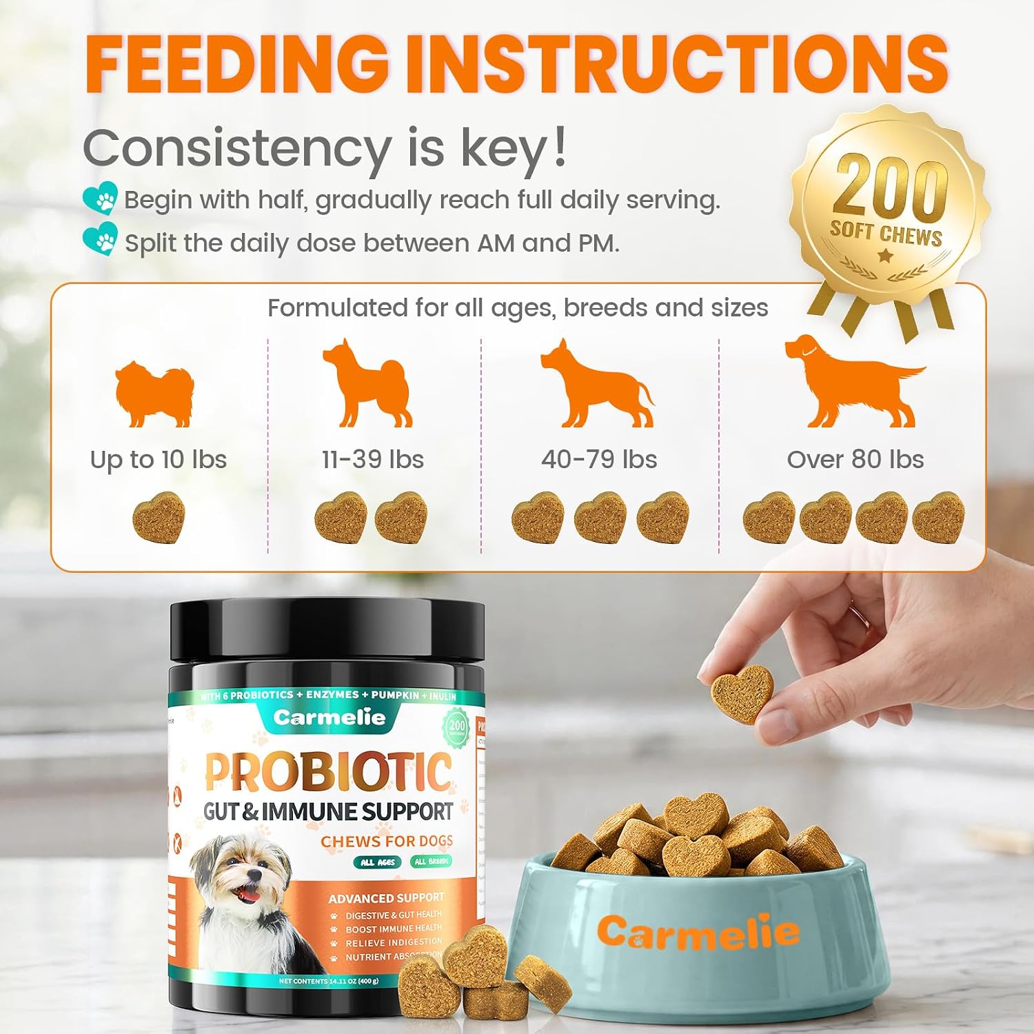Probiotics for Dogs, Chicken Flavour (200 Chews) – Supports Digestive Health, Skin & Immunity - görsel 6