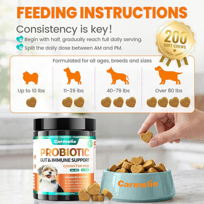 Probiotics for Dogs, Chicken Flavour (200 Chews) – Supports Digestive Health, Skin & Immunity