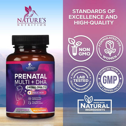 Nature's Nutrition Prenatal Vitamins with Folic Acid and Omega-3 DHA, 60 Softgels – Image 4