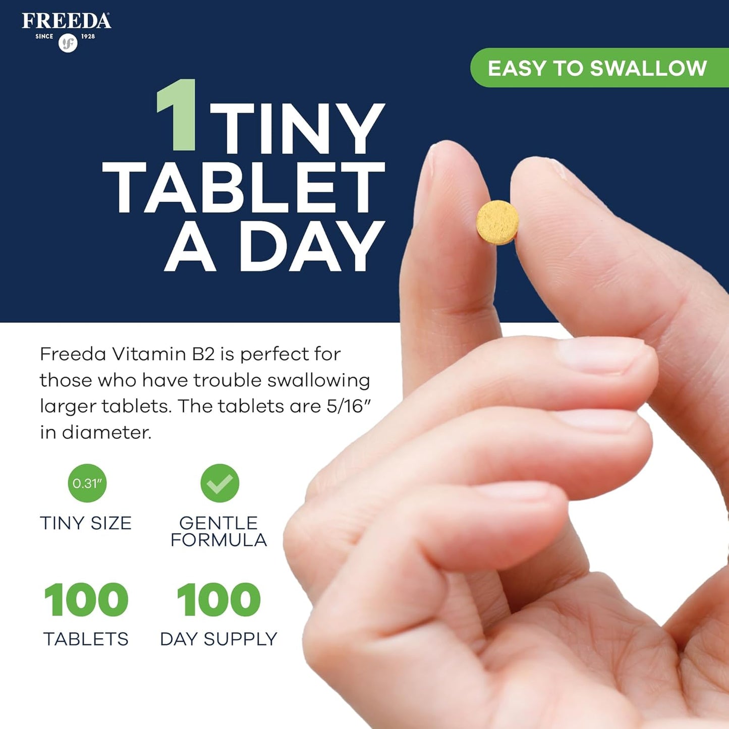 FREEDA Riboflavin Vitamin B2 Tablets – 50mg – Optimised Dose for Energy & Nervous System Support – Kosher, Vegan, GF B2 Vitamins Supplement – VIT B 2 for Brain & Metabolism (100 Ct) - görsel 5