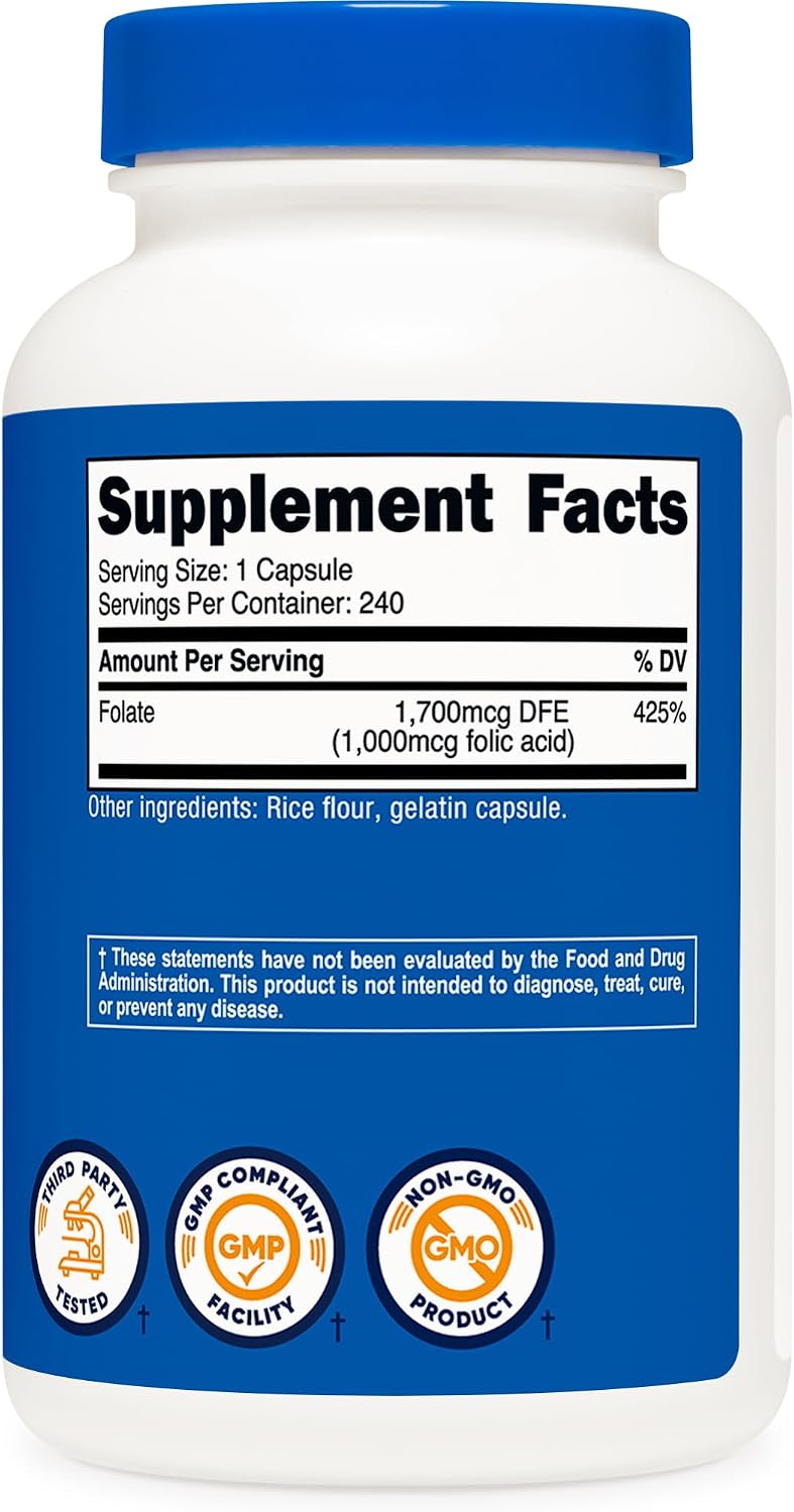 Nutricost Folic Acid (Vitamin B9) 1000 mcg – 240 Capsules (3-Pack) - görsel 5