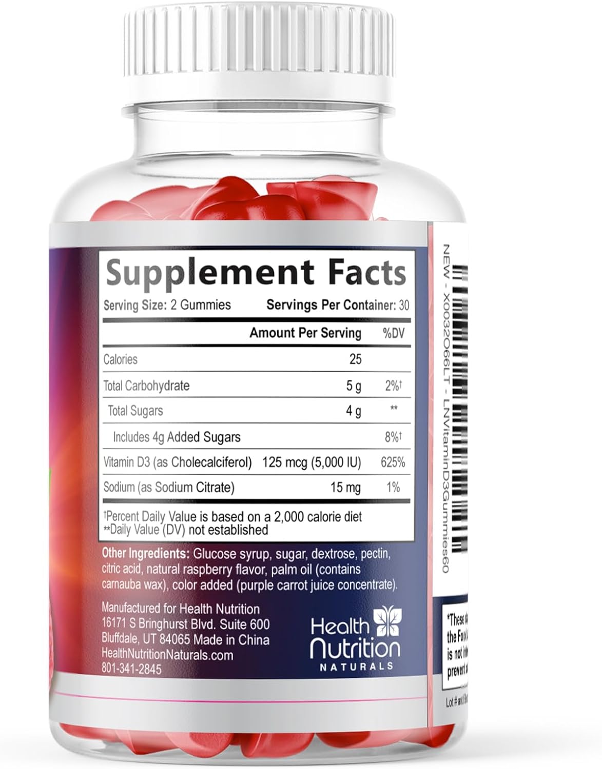 Vitamin D3 Gummies 125 µg (5000 IU) Per Serving - Triple Strength Immune & Bone Support, Vitamin D Gummy Food Supplement, Nature's Berry D Vitamin Supplement, Raspberry Flavoured - 60 Gummies - görsel 9