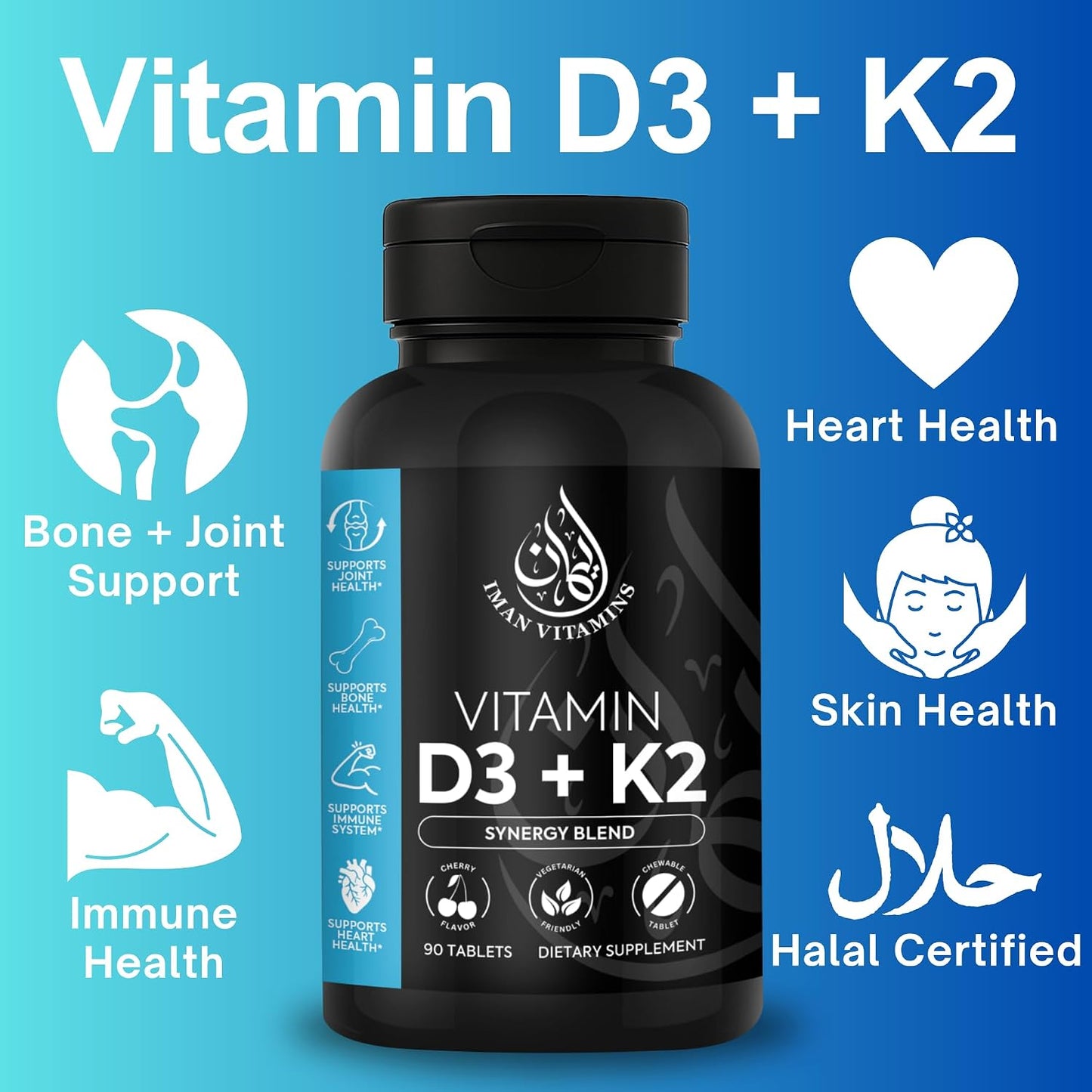 Iman Vitamins Halal Vitamin D3 with K2 Chewable Tablets (2000 IU D3 + 75 mcg MK-7) - görsel 2