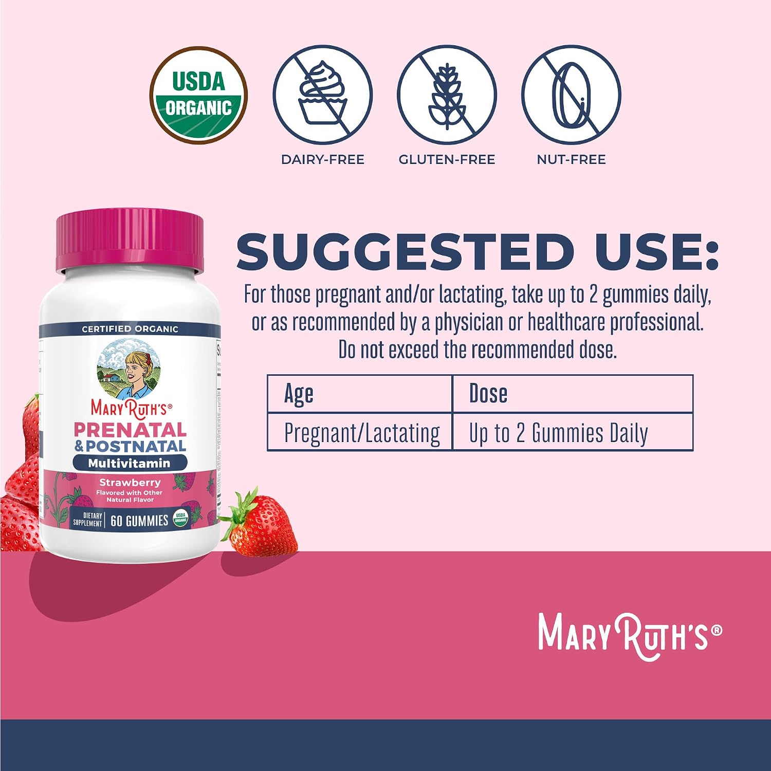 MaryRuth's Organics Prenatal Vitamins for Women - Certified Organic Prenatal Gummies with Methylfolate 800 mcg DFE & Iodine - Vegan, Non-GMO (30 Servings) - görsel 3
